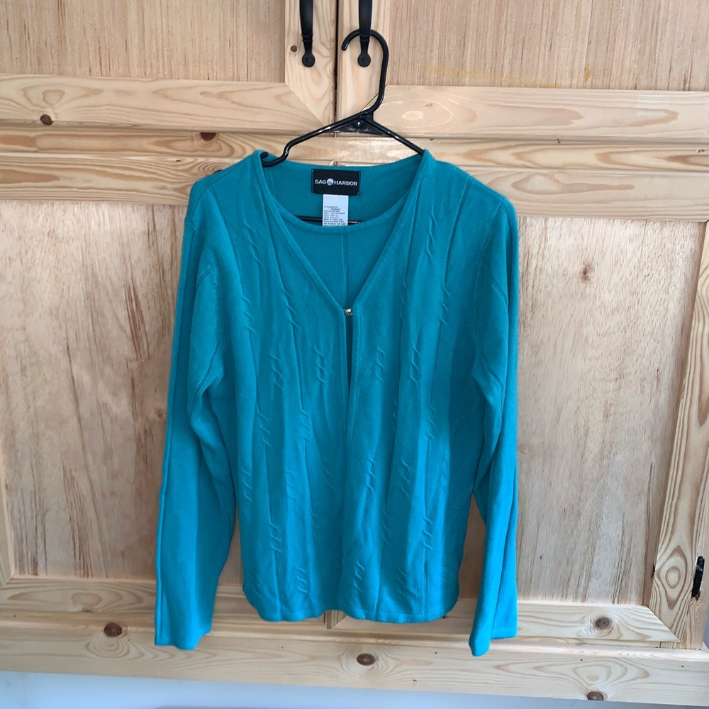 Sag Harbor teal double layer style cardigan sweater size M